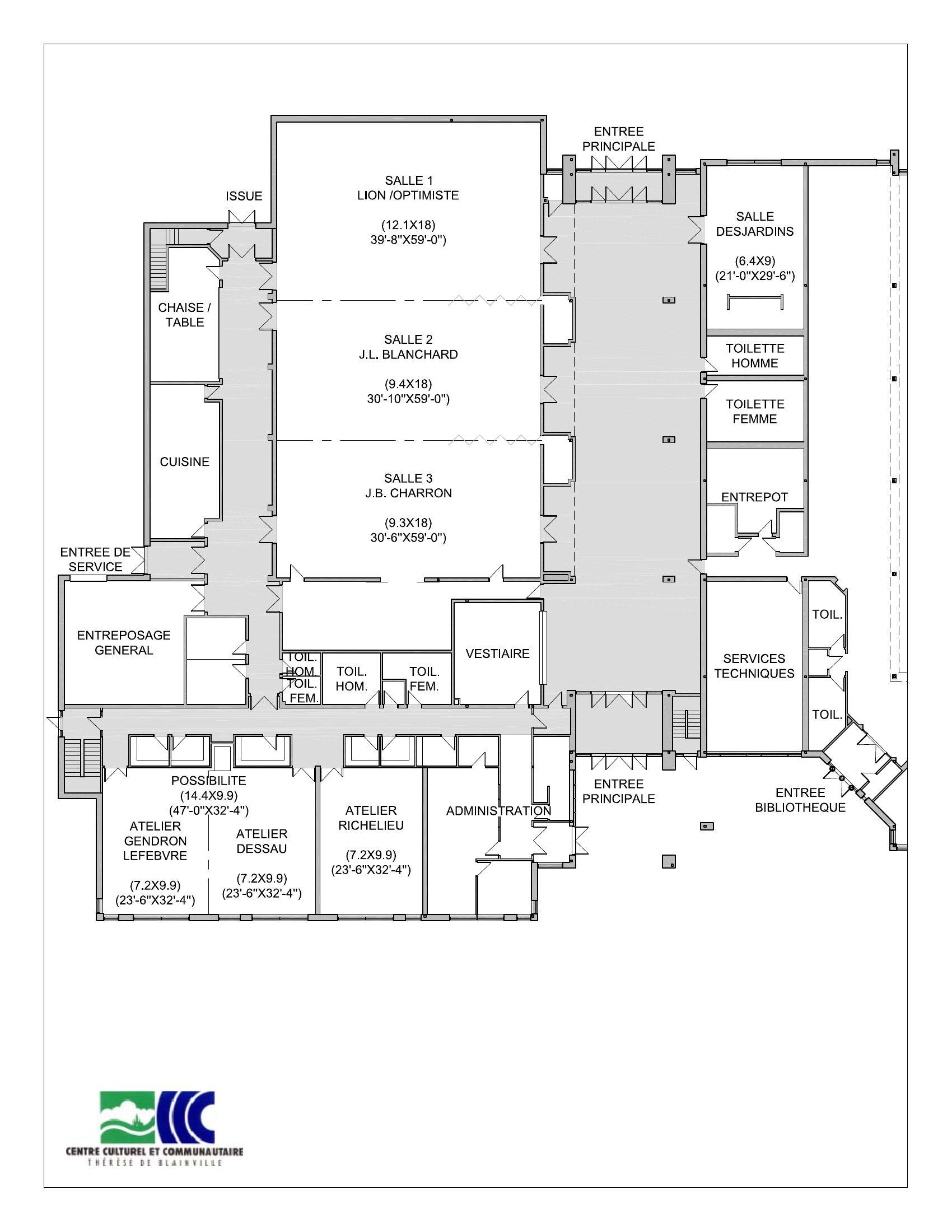 Plan architectural du Centre culturel et communautaire Thérèse-De Blainville